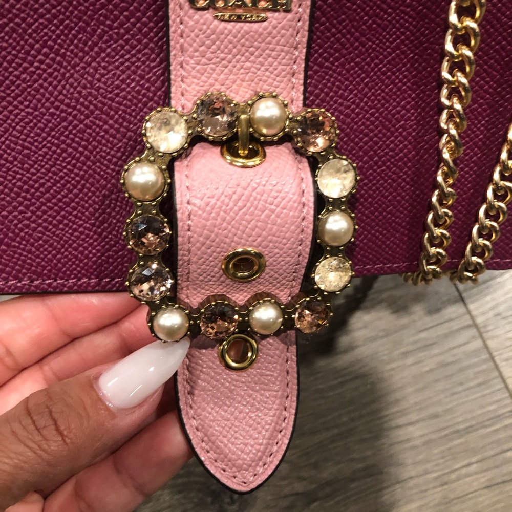 Coach Bowery Pink and Purple Crossbody Bag with Jeweled Buckle and Gold Accents - Picture 11 of 12
